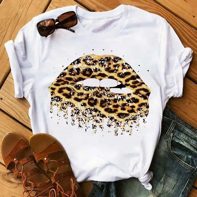 T shirt bouche léopard beige.