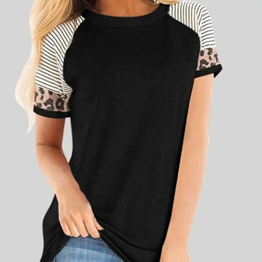 T shirt noir marinière léopard.