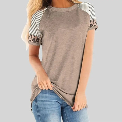 T shirt femme beige léopard marinière.