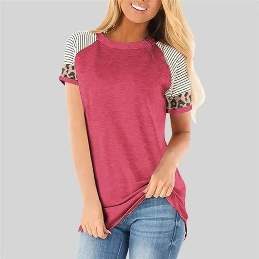 T shirt rose marinière léopard.