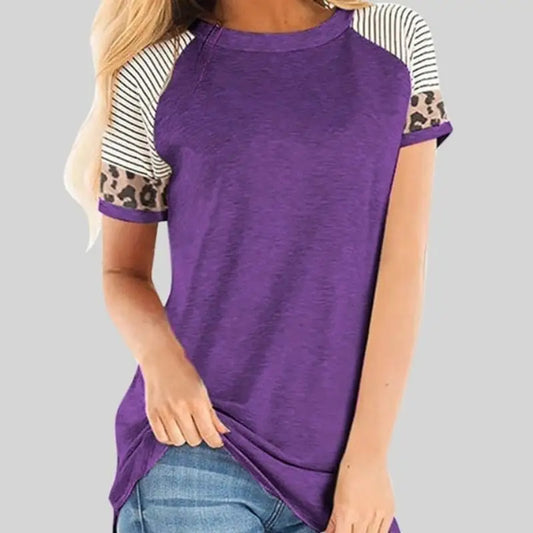 T shirt violet marinière léopard.