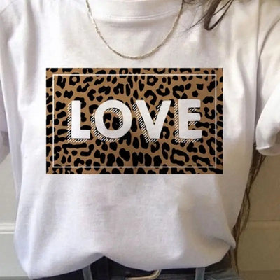 T shirt léopard love blanc.