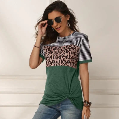 T shirt léopard marinière vert.