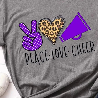 T shirt léopard peace love cheer gris.