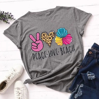 T shirt léopard peace love beach.