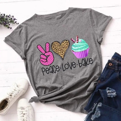 T shirt léopard peace love bake.