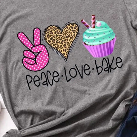 T shirt léopard peace love bake gris.