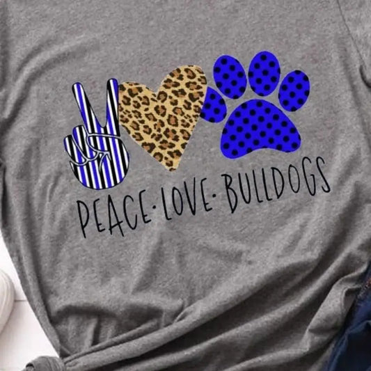 T shirt léopard peace love bulldogs gris.