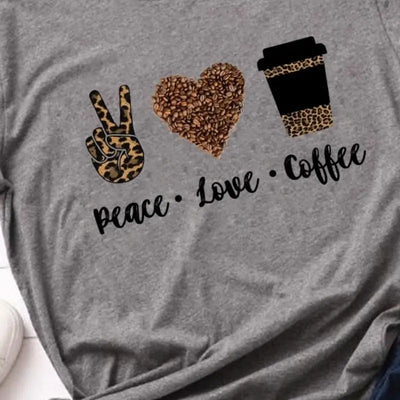 T shirt léopard peace love coffee marron.