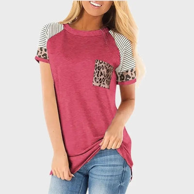 T shirt poche léopard rose.