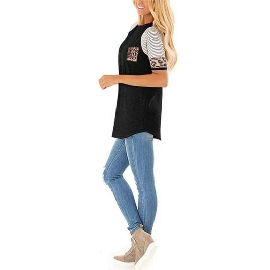 T shirt noir léopard poche.