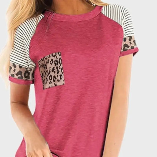 T shirt rose léopard poche.