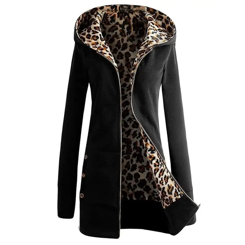 Veste léopard à capuche noir.