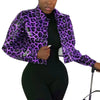Veste léopard similicuir violette.